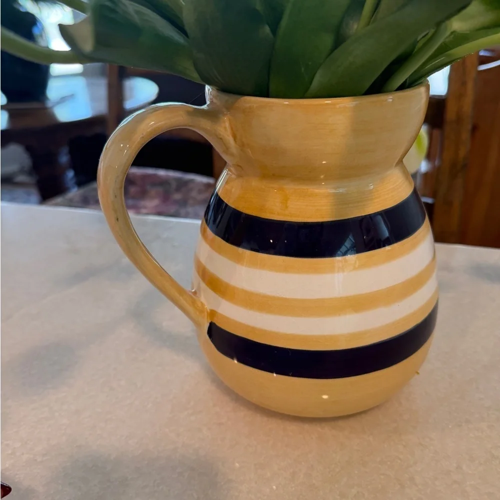Crate&Barrel Yellow and Blue Striped Vase